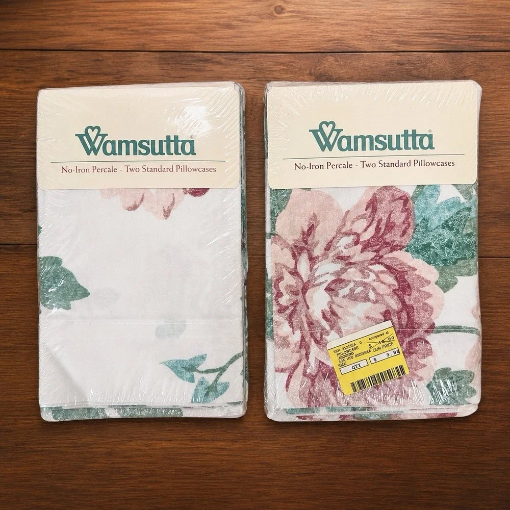 4 Vintage Wamsutta Pillowcases Standard Pink Green Floral No-Iron NEW 180 TC